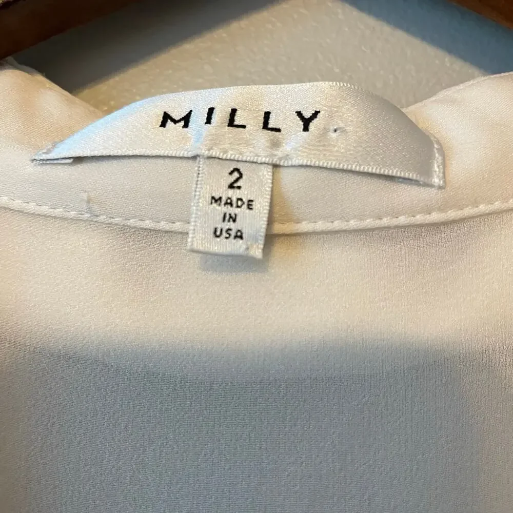 Milly Jane Silk Crepe Sleeveless Blouse cream embellished collar sz 2 - Picture 10 of 15